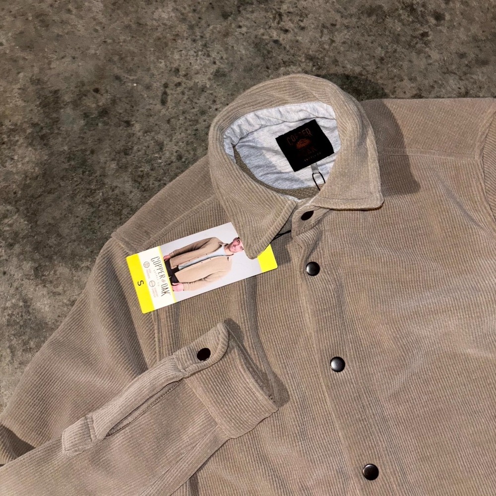 Copper & Oak Supply Shirt Mens Small Tan Corduroy Side Pocket Comfort Stretch
